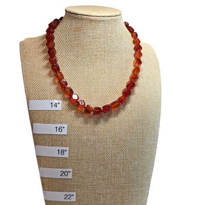 Vintage Women's Necklace Red Carnelian Stone Square Faceted Bead Necklace 16"